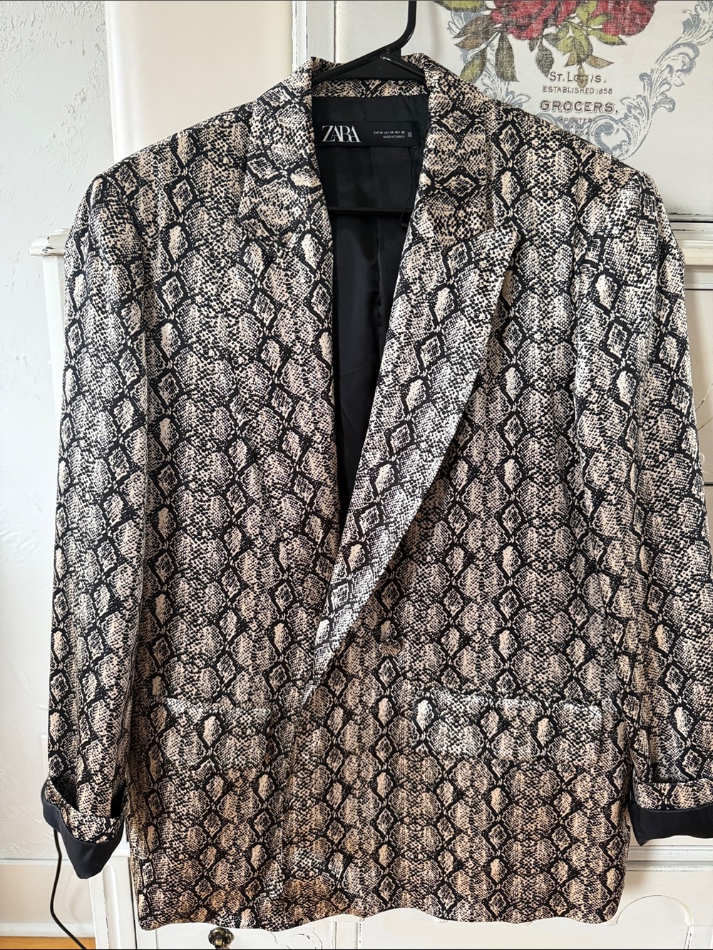 Zara Black & Cream Snake-Print Blazer